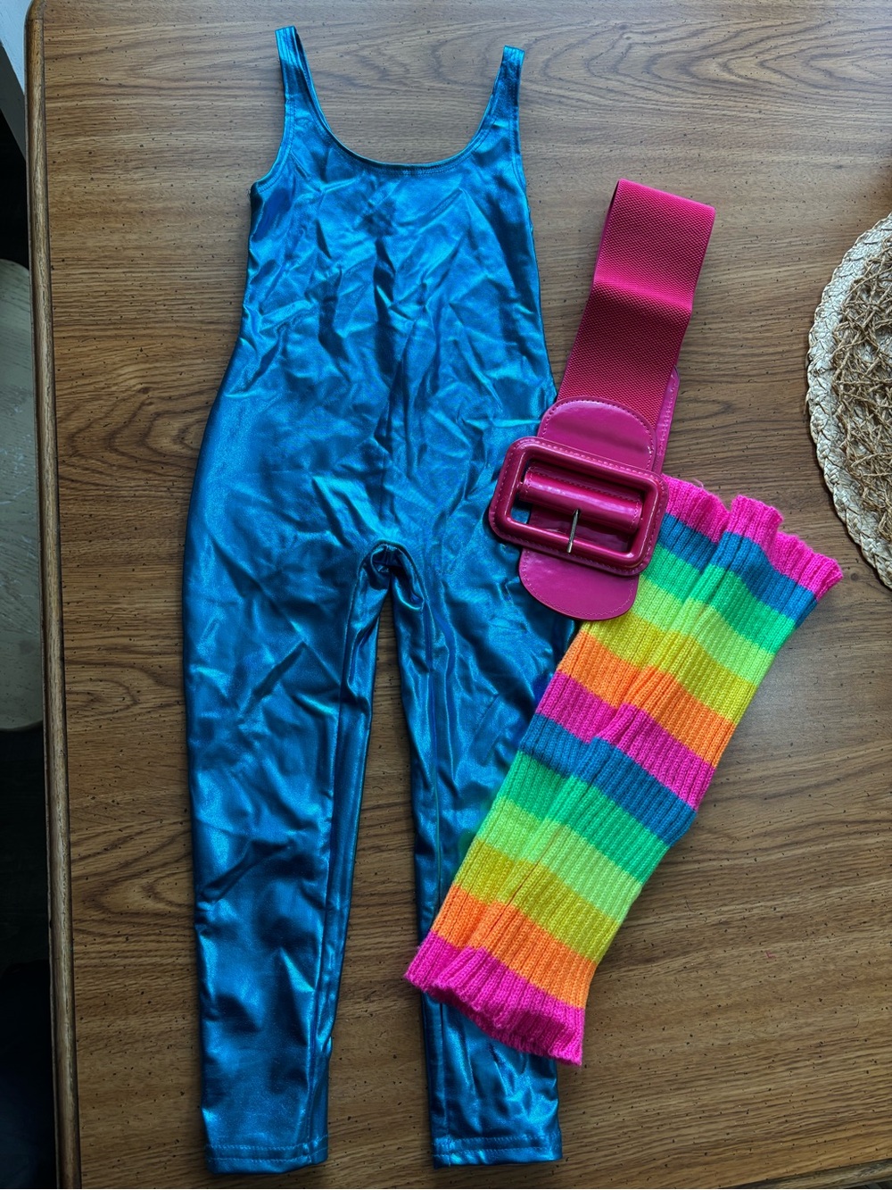 Kids Bright Rainbow Leg Warmers and Pink Belt Set